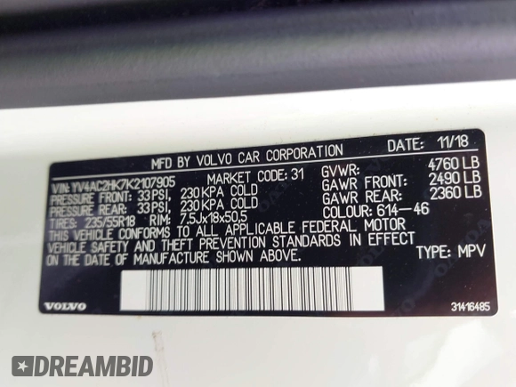 2019 Volvo XC40 Momentum z VIN YV4AC2HK7K2107905, wystawiony jako IAAI lot #40556146 z przebiegiem Nie podano mil oraz . Historia ofert i sprzedaży dostępna na DreamBid. Obrazek 9.
