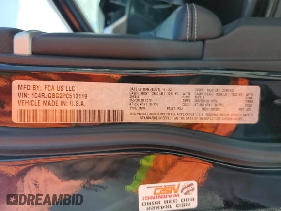 2023 Jeep Grand Cherokee Limited with VIN 1C4RJGBG2PC513119, listed as a Copart auction lot 57884335 with 33,937 mi miles and Non repairable. Bid and sale history available at DreamBid. Image 14.