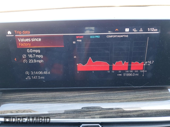 2020 BMW 5 Series M550i xDrive z VIN WBAJS7C02LCD42698, wystawiony jako Copart lot #48229785 z przebiegiem 51 896 mil mil oraz Szkoda całkowita • Salvage title. Historia ofert i sprzedaży dostępna na DreamBid. Obrazek 9.