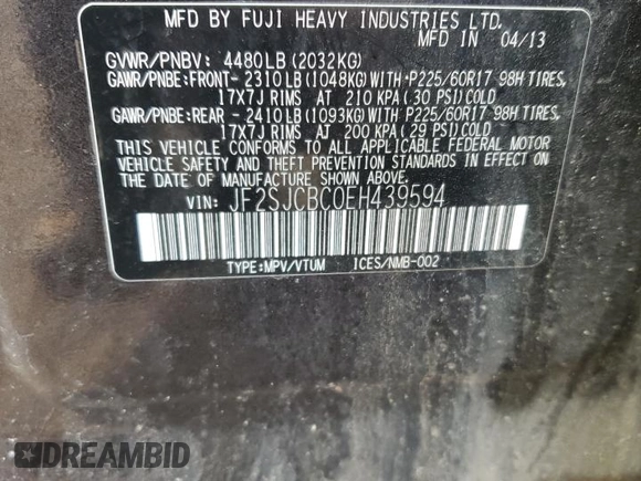2014 Subaru Forester with VIN JF2SJCBC0EH439594, listed as a Copart auction lot 55319414 with 300,204 mi miles and Clean title. Bid and sale history available at DreamBid. Image 13.