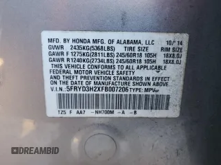 2015 Acura MDX with VIN 5FRYD3H2XFB007206, listed as a Copart auction lot 88594225 with 137,537 mi miles and Salvage title. Bid and sale history available at DreamBid. Image 15.