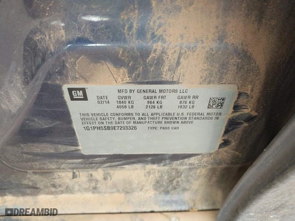 2014 Chevrolet Cruze ECO with VIN 1G1PH5SB9E7293326, listed as a IAAI auction lot 39634650 with 172,447 mi miles. Bid and sale history available at carsss.com. Image 9.
