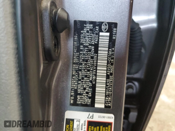 2015 Toyota Camry XLE with VIN 4T1BF1FK1FU990062, listed as a Copart auction lot 56781465 with 164,132 mi miles and Clean Title. Bid and sale history available at DreamBid. Image 12.