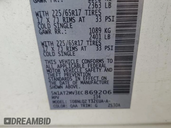 2014 Nissan Rogue SV with VIN 5N1AT2MV3EC869206, listed as a Copart auction lot 53139025 with 135,503 mi miles and Salvage Title. Bid and sale history available at carsss.com. Image 15.
