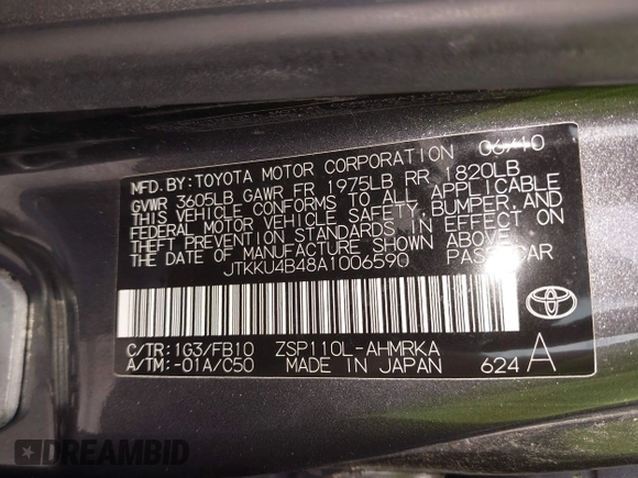 2010 Scion xD with VIN JTKKU4B48A1006590, listed as a IAAI auction lot 42637140 with 190,986 mi miles and . Bid and sale history available at DreamBid. Image 9.