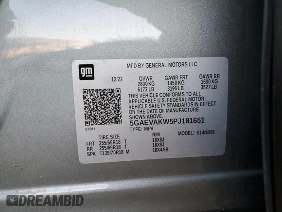 2023 Buick Enclave Essence with VIN 5GAEVAKW5PJ181651, listed as a Copart auction lot 86340304 with 27,265 mi miles and Salvage Title. Bid and sale history available at carsss.com. Image 15.