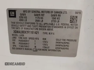 2015 Chevrolet Equinox LT с VIN 2GNALBEK7F1161421, выставлен на аукционе IAAI как лот 42559808 с пробегом 137 398 миль миль и . История ставок и продаж доступна на DreamBid. Изображение 9.