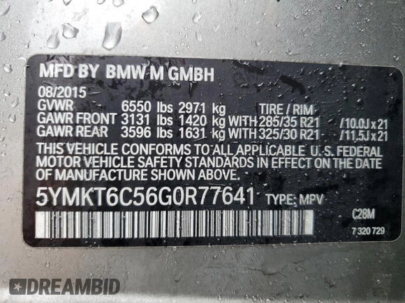 2016 BMW X5 M with VIN 5YMKT6C56G0R77641, listed as a Copart auction lot 43276205 with 86,910 mi miles and Salvage Title. Bid and sale history available at carsss.com. Image 13.