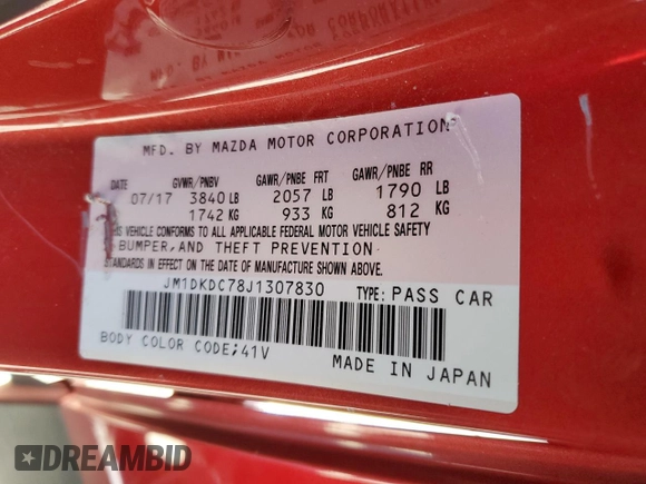2018 Mazda CX-3 Touring with VIN JM1DKDC78J1307830, listed as a Copart auction lot 47021665 with 39,088 mi miles and Salvage Title. Bid and sale history available at carsss.com. Image 13.