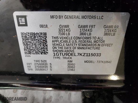 2019 GMC Sierra 1500 SLT with VIN 1GTU9DEL7KZ115033, listed as a Copart auction lot 70777593 with 27,520 mi miles and Salvage Title. Bid and sale history available at carsss.com. Image 14.