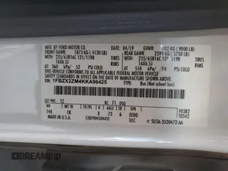 2019 Ford Transit Passenger XL with VIN 1FBZX2ZM4KKA96425, listed as a Copart auction lot 78957664 with 238,333 mi miles and Salvage Title. Bid and sale history available at DreamBid. Image 13.
