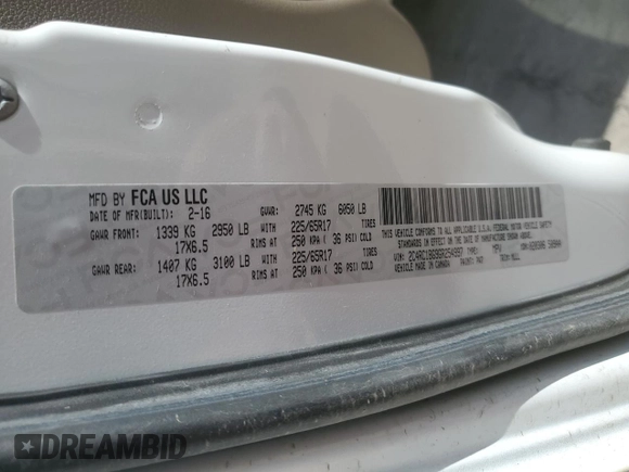 2016 Chrysler Town & Country Touring with VIN 2C4RC1BG9GR254997, listed as a Copart auction lot 48135075 with 150,261 mi miles and Salvage Title. Bid and sale history available at DreamBid. Image 13.
