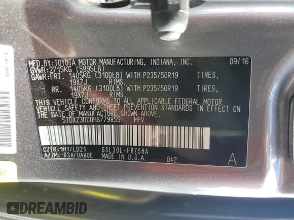 2017 Toyota Sienna SE with VIN 5TDXZ3DC0HS779855, listed as a Copart auction lot 56037865 with 95,959 mi miles and Salvage title. Bid and sale history available at DreamBid. Image 13.