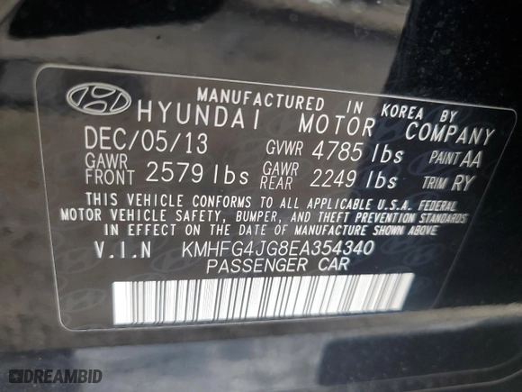2014 Hyundai Azera with VIN KMHFG4JG8EA354340, listed as a Copart auction lot 71593634 with 158,231 mi miles and Clean Title. Bid and sale history available at carsss.com. Image 12.