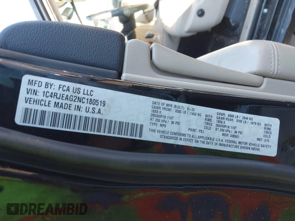 2022 Jeep Grand Cherokee Laredo X с VIN 1C4RJEAG2NC180519, выставлен на аукционе IAAI как лот 41213352 с пробегом 44 916 миль миль и . История ставок и продаж доступна на DreamBid. Изображение 9.