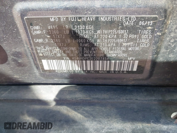 2014 Subaru Outback Limited with VIN 4S4BRDPC2E2207454, listed as a IAAI auction lot 41635322 with 150,862 mi miles and . Bid and sale history available at DreamBid. Image 9.