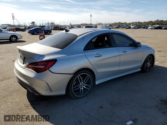 2018 Mercedes-Benz CLA 250 with VIN WDDSJ4GB4JN597586, listed as a Copart auction lot 39567173 with 58,189 mi miles and . Bid and sale history available at DreamBid. Image 3.