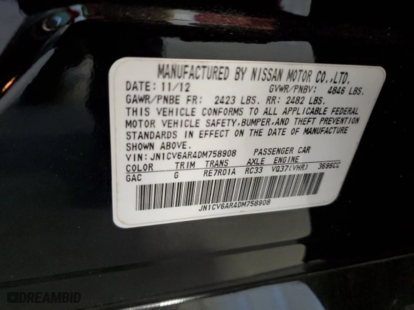 2013 Infiniti G37 Sedan x with VIN JN1CV6AR4DM758908, listed as a Copart auction lot 47581225 with 202,471 mi miles and Salvage Title. Bid and sale history available at carsss.com. Image 14.