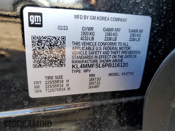 2023 Buick Encore GX Essence with VIN KL4MMFSL6PB116120, listed as a Copart auction lot 45470265 with 3,346 mi miles and Salvage title. Bid and sale history available at DreamBid. Image 13.