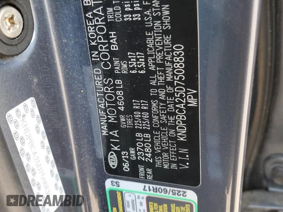 2013 Kia Sportage LX с VIN KNDPBCA25D7508830, выставлен на аукционе Copart как лот 60851165 с пробегом 83 833 миль миль и Списание • Salvage title. История ставок и продаж доступна на DreamBid. Изображение 12.