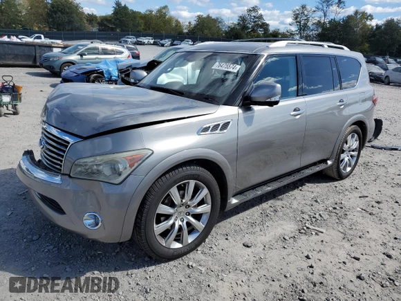 2012 Infiniti QX56 7-passenger with VIN JN8AZ2NE1C9021390, listed as a Copart auction lot 76475574 with 159,671 mi miles and Salvage Title. Bid and sale history available at carsss.com. Image 1.