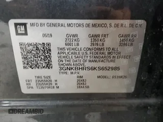 2019 Chevrolet Blazer с VIN 3GNKBHRS6KS652985, выставлен на аукционе Copart как лот 57332285 с пробегом 56 709 миль миль и Списание • Salvage title. История ставок и продаж доступна на DreamBid. Изображение 13.