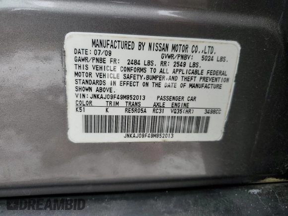 2009 Infiniti EX Journey with VIN JNKAJ09F49M952013, listed as a Copart auction lot 41631005 with 100,724 mi miles and Salvage title. Bid and sale history available at DreamBid. Image 15.