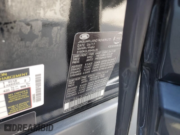 2017 Land Rover Range Rover Autobiography with VIN SALGV2FE6HA358605, listed as a Copart auction lot 42594215 with 66,002 mi miles and Salvage title. Bid and sale history available at DreamBid. Image 16.