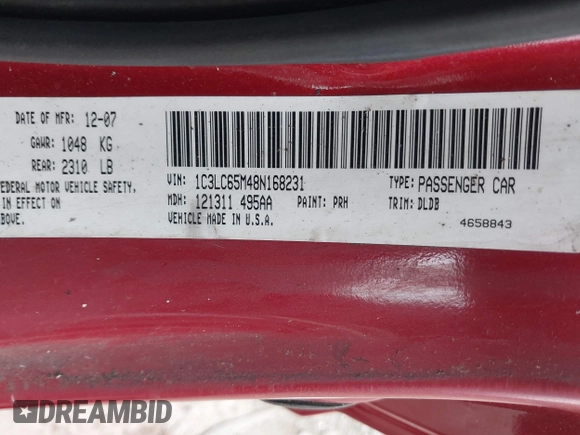 2008 Chrysler Sebring Limited with VIN 1C3LC65M48N168231, listed as a IAAI auction lot 42342676 with 68,775 mi miles and . Bid and sale history available at DreamBid. Image 9.