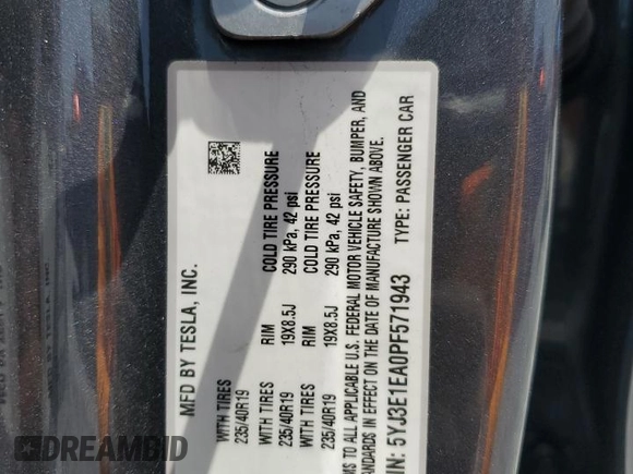 2023 Tesla Model 3 z VIN 5YJ3E1EA0PF571943, wystawiony jako Copart lot #58338235 z przebiegiem 41 584 mil mil oraz Szkoda całkowita • Salvage title. Historia ofert i sprzedaży dostępna na DreamBid. Obrazek 13.