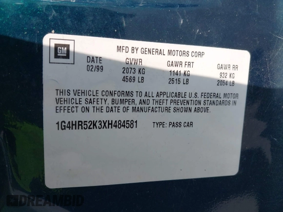 1999 Buick LeSabre Limited with VIN 1G4HR52K3XH484581, listed as a IAAI auction lot 40188912 with 79,456 mi miles and . Bid and sale history available at DreamBid. Image 9.