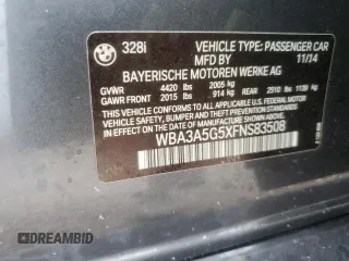 2015 BMW 3 Series 328i with VIN WBA3A5G5XFNS83508, listed as a Copart auction lot 54829345 with 242,400 mi miles and Salvage Title. Bid and sale history available at DreamBid. Image 13.