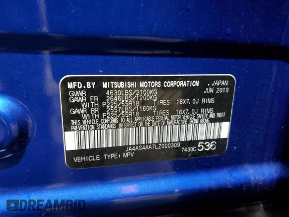 2020 Mitsubishi Eclipse Cross LE with VIN JA4AS4AA7LZ000309, listed as a Copart auction lot 53472545 with 34,343 mi miles and Salvage title. Bid and sale history available at DreamBid. Image 13.