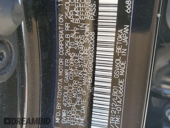 2013 Lexus ES 250 with VIN JTHBK1GGXD2032068, listed as a Copart auction lot 50647525 with 148,299 mi miles and Salvage Title. Bid and sale history available at DreamBid. Image 12.