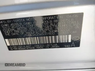 2006 Lexus IS 350 z VIN JTHBE262065007832, wystawiony jako IAAI lot #42632337 z przebiegiem 263 866 mil mil oraz . Historia ofert i sprzedaży dostępna na DreamBid. Obrazek 9.