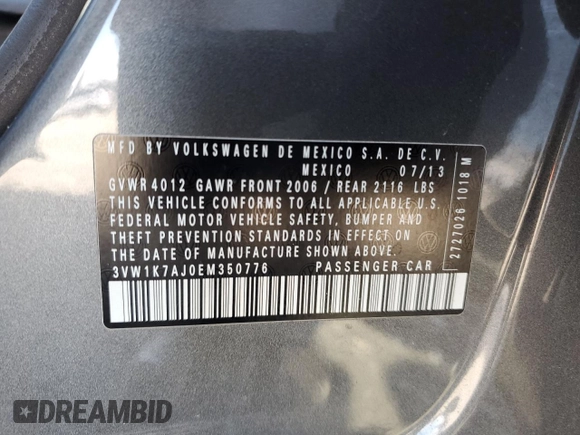 2014 Volkswagen Jetta Sedan S with VIN 3VW1K7AJ0EM350776, listed as a Copart auction lot 49552995 with 0 mi miles and Salvage Title. Bid and sale history available at carsss.com. Image 15.