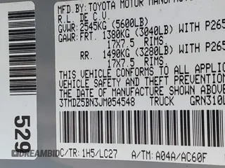 2018 Toyota Tacoma SR5 with VIN 3TMDZ5BN3JM054548, listed as a IAAI auction lot 42038480 with 122,242 mi miles and . Bid and sale history available at DreamBid. Image 9.