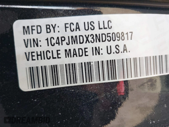 2022 Jeep Cherokee Limited with VIN 1C4PJMDX3ND509817, listed as a IAAI auction lot 41765259 with Not provided miles and . Bid and sale history available at DreamBid. Image 9.