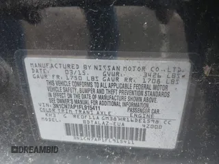 2015 Nissan Versa SV with VIN 3N1CN7AP1FL915411, listed as a IAAI auction lot 42585445 with 161,813 mi miles and . Bid and sale history available at DreamBid. Image 9.