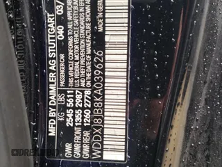 2019 Mercedes-Benz S 63 AMG with VIN WDDXJ8JB8KA039626, listed as a Copart auction lot 39791774 with Not Provided miles and Salvage Title. Bid and sale history available at DreamBid. Image 13.