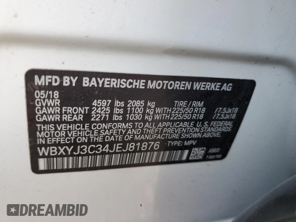 2018 BMW X2 sDrive28i with VIN WBXYJ3C34JEJ81876, listed as a Copart auction lot 45913425 with 89,796 mi miles and Salvage Title. Bid and sale history available at carsss.com. Image 13.