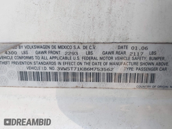 2006 Volkswagen Jetta 1.9L TDI с VIN 3VWST71K86M753562, выставлен на аукционе IAAI как лот 42206104 с пробегом 259 137 миль миль и . История ставок и продаж доступна на DreamBid. Изображение 9.