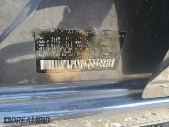 2017 Subaru Impreza with VIN 4S3GKAA68H3600518, listed as a Copart auction lot 58480885 with Not provided miles and Salvage title. Bid and sale history available at DreamBid. Image 12.