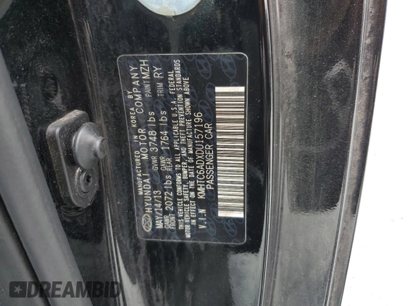 2013 Hyundai Veloster w/Black Int z VIN KMHTC6ADXDU157196, wystawiony jako Copart lot #58091015 z przebiegiem 136 201 mil mil oraz Szkoda całkowita • Salvage title. Historia ofert i sprzedaży dostępna na DreamBid. Obrazek 12.