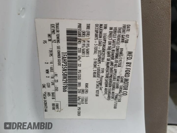 2008 Ford Focus SE with VIN 1FAHP35N58W297866, listed as a Copart auction lot 55307685 with 246,122 mi miles and Salvage Title. Bid and sale history available at DreamBid. Image 12.