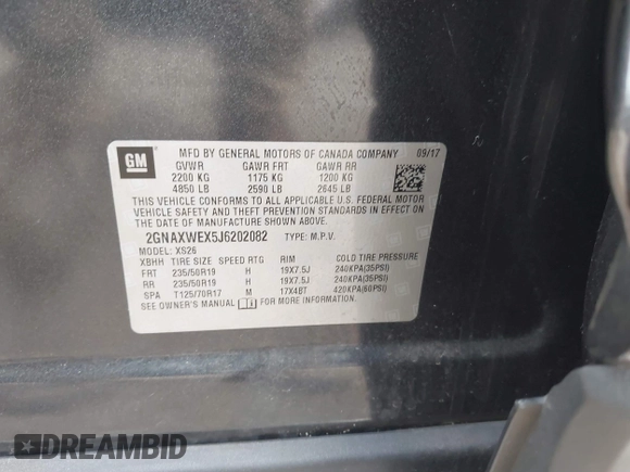2018 Chevrolet Equinox Premier with VIN 2GNAXWEX5J6202082, listed as a IAAI auction lot 40008794 with 110,735 mi miles and . Bid and sale history available at carsss.com. Image 9.