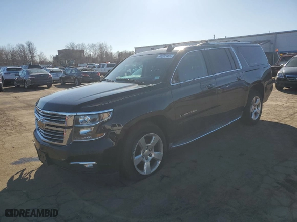 2015 Chevrolet Suburban LTZ with VIN 1GNSKKKC8FR515538, listed as a Copart auction lot 46222145 with 132,347 mi miles and Salvage Title. Bid and sale history available at carsss.com. Image 1.