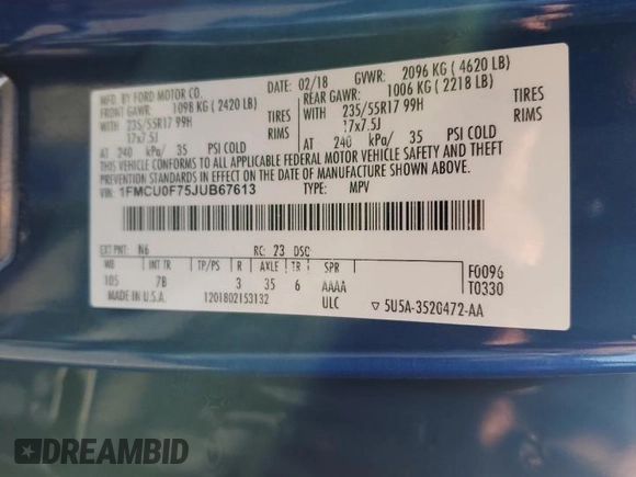 2018 Ford Escape S with VIN 1FMCU0F75JUB67613, listed as a Copart auction lot 46603715 with 136,975 mi miles and Salvage Title. Bid and sale history available at carsss.com. Image 13.