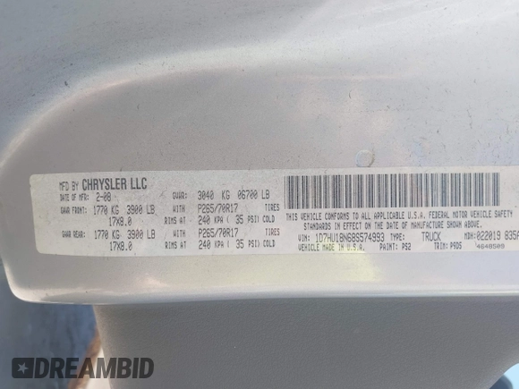 2008 Dodge 1500 ST with VIN 1D7HU18N68S574993, listed as a IAAI auction lot 41684360 with 135,091 mi miles and . Bid and sale history available at DreamBid. Image 9.