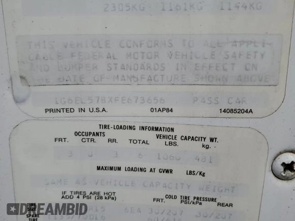 1985 Cadillac Eldorado z VIN 1G6EL578XFE673656, wystawiony jako Copart lot #86803334 z przebiegiem 94 396 mil mil oraz Tytuł czysty. Historia ofert i sprzedaży dostępna na DreamBid. Obrazek 12.